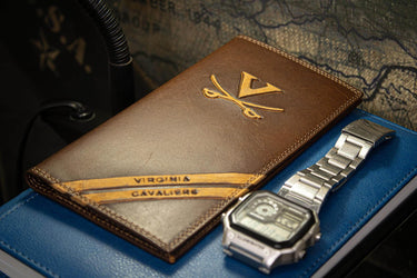 Virginia Cavaliers Men's Embossed Leather Wallet. UVA Trifold. Virginia Secretary. Brown Collegiate Wallet. Cavaliers Athletic Print.