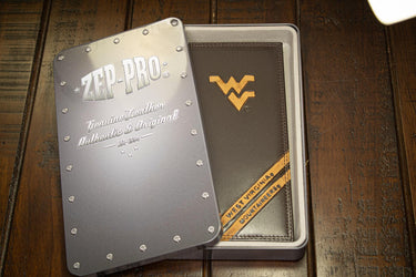 West Virginia Mountaineers Men's Embossed Leather Wallet. WVU Secretary. Long Roper Wallet. Brown Collegiate Wallet. WVU Athletic Print.