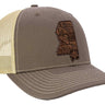 Mississippi Map Leather Patch Trucker Hat. Burnished Full Grain Leather. Snapback Trucker Hat. Richardson Cap. Mississippi State Headwear
