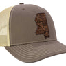 Mississippi Map Leather Patch Trucker Hat. Burnished Full Grain Leather. Snapback Trucker Hat. Richardson Cap. Mississippi State Headwear
