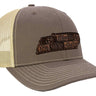 Tennessee Map Leather Patch Trucker Hat. Burnished Full Grain Leather. Snapback Trucker Hat. Richardson 112 Cap. Tennessee State Headwear.