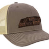 Tennessee Map Leather Patch Trucker Hat. Burnished Full Grain Leather. Snapback Trucker Hat. Richardson 112 Cap. Tennessee State Headwear.