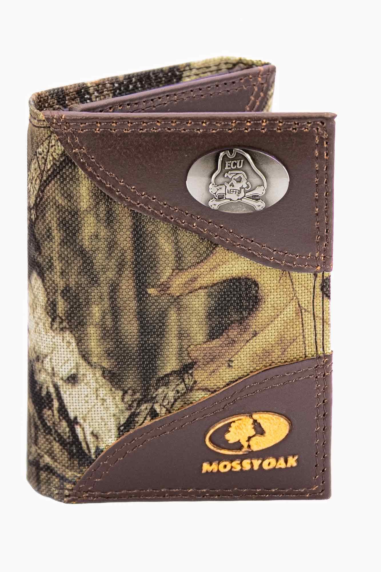 ECU Pirates Mossy Oak Wallets. Bifold Pass-case. Classic Trifold. Tall Secretary. Mossy Oak Break-up Pattern. Leather Nylon Combo.