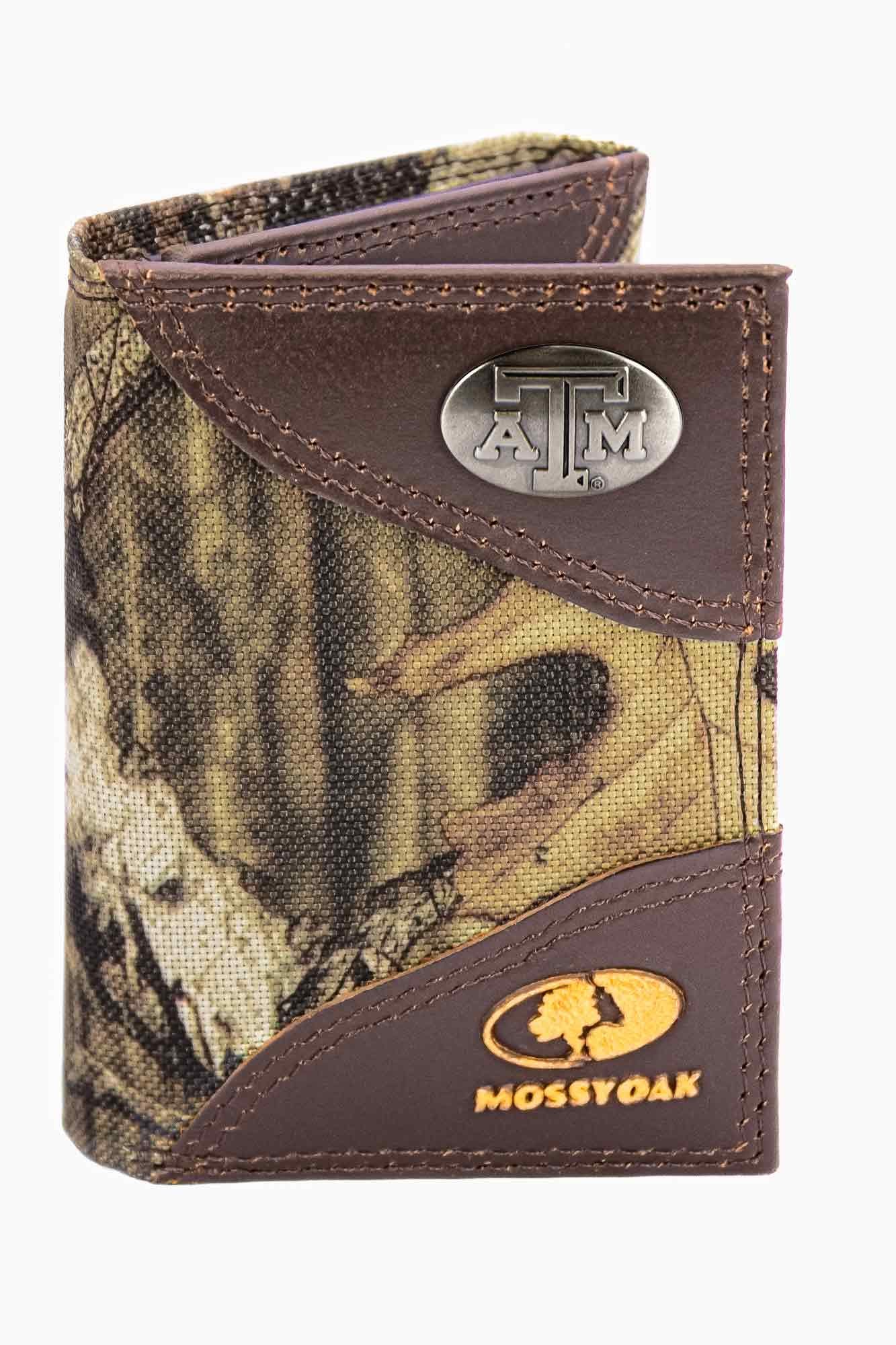 Texas A&M Aggies Mossy Oak Wallets. Bifold Pass-case. Classic Trifold. Tall Secretary. Mossy Oak Break-up Pattern. Leather Nylon Combo.