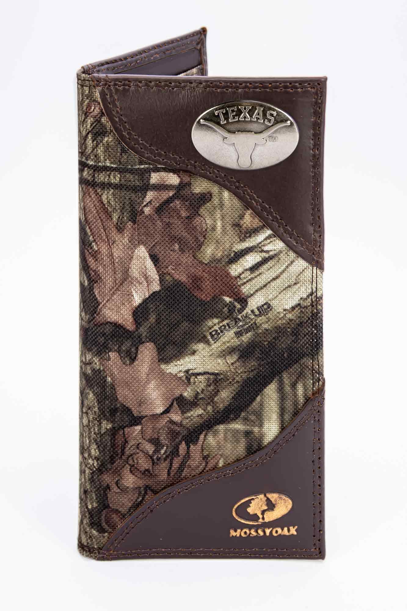 Texas Longhorns Mossy Oak Wallets. Bifold Pass-case. Classic Trifold. Tall Secretary. Mossy Oak Break-up Pattern. Leather Nylon Combo.