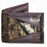 WVU Mountaineers Mossy Oak Wallets. Bifold Pass-case. Classic Trifold. Tall Secretary. Mossy Oak Break-up Pattern. Leather Nylon Combo.