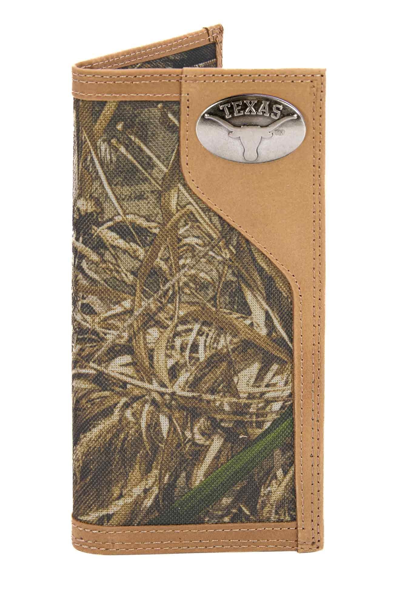 Texas Longhorns Realtree Wallets. Bifold Pass-case. Classic Trifold. Tall Secretary. Realtree Max-5 Pattern. Leather Nylon Combo.