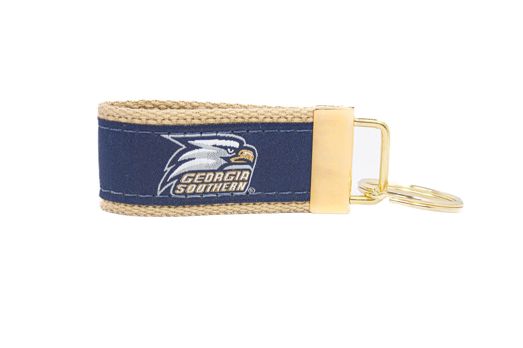 Georgia Southern Eagles Collegiate Woven Ribbon Key Chain. GSU Key Fob. GSU Eagles Gift. GATA Key Ring. Brass Clasp and O-Ring.