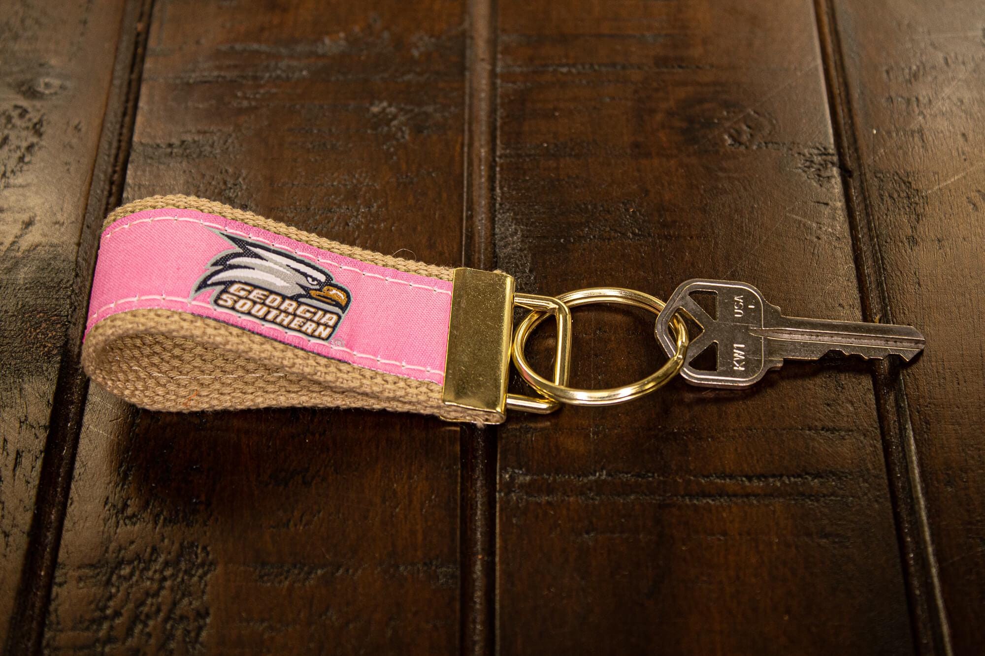 Georgia Southern Eagles Collegiate Woven Ribbon Key Chain. GSU Key Fob. GSU Eagles Gift. GATA Key Ring. Brass Clasp and O-Ring.