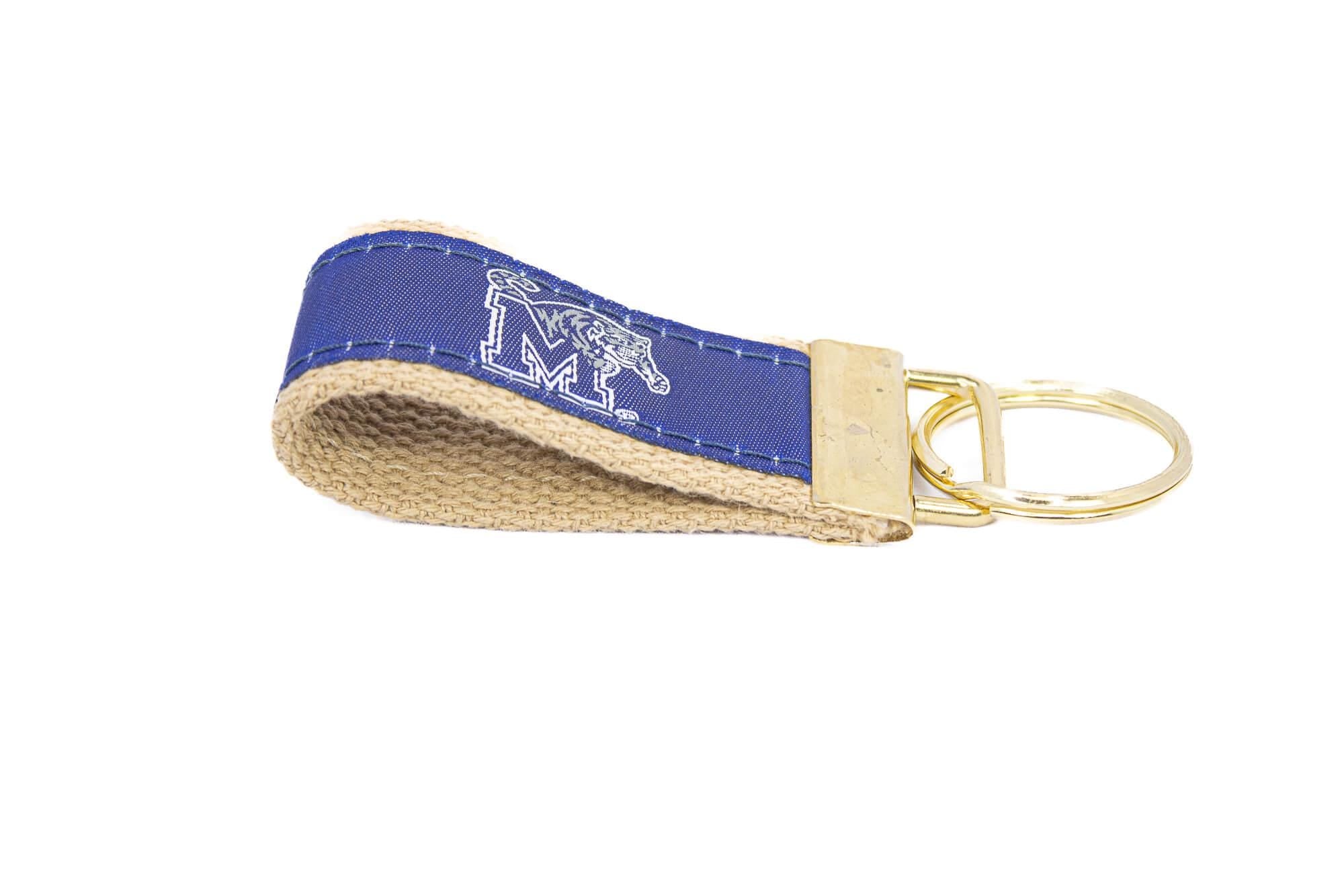 Memphis Tigers Collegiate Woven Ribbon Key Chain. Memphis Key Fob. Memphis Tigers Gift. UofM Key Ring. Brass Clasp and O-Ring.