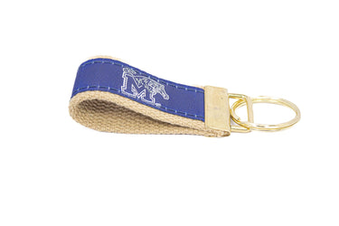 Memphis Tigers Collegiate Woven Ribbon Key Chain. Memphis Key Fob. Memphis Tigers Gift. UofM Key Ring. Brass Clasp and O-Ring.
