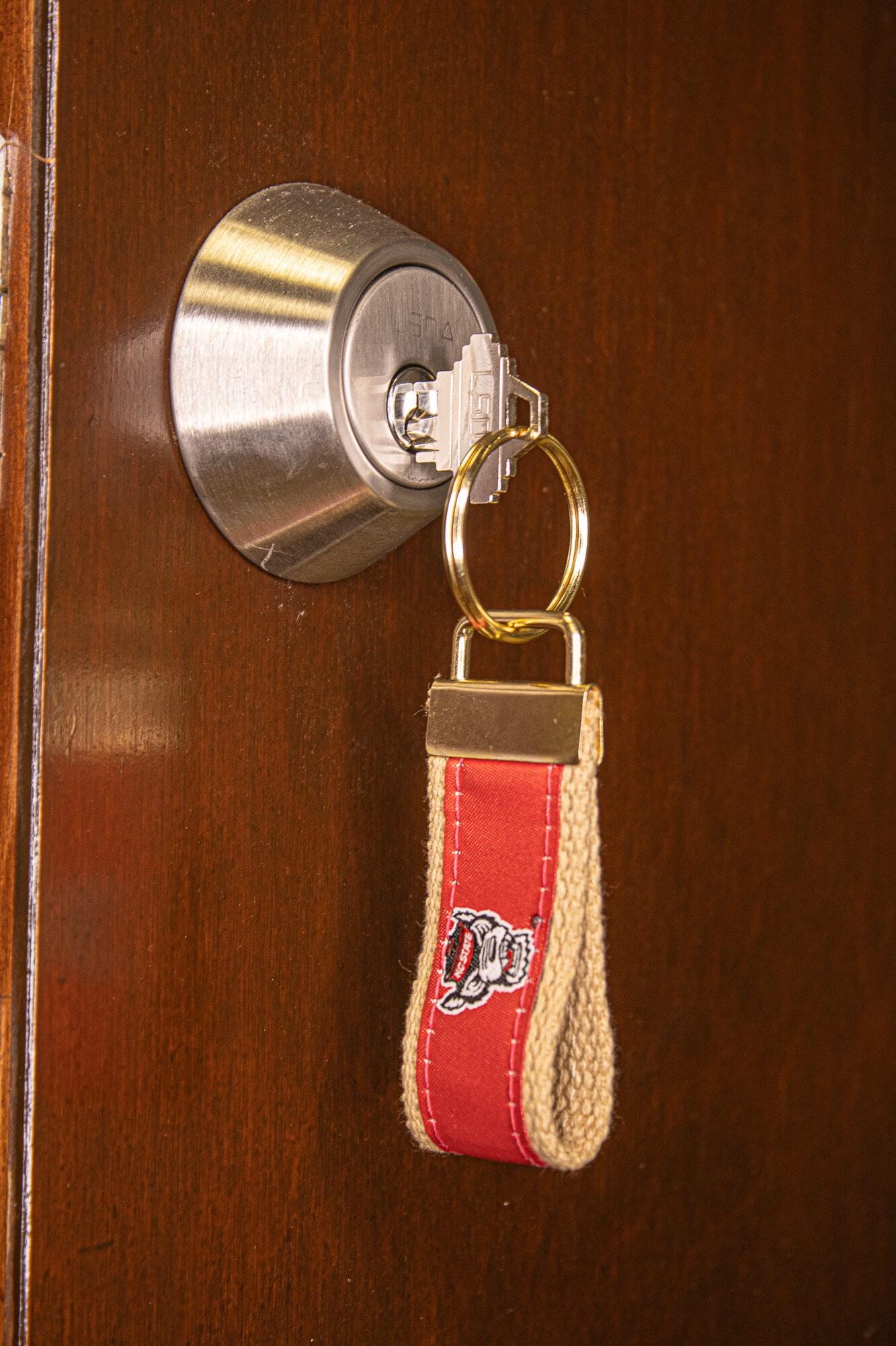 NC State Wolfpack Collegiate Woven Ribbon Key Chain. NC State Key Fob. Wolfpack Gift. NCS Key Ring. Brass Clasp and O-Ring.