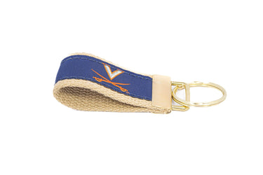 Virginia Cavaliers Collegiate Woven Ribbon Key Chain. Virginia Key Fob. UVA Gift. Cavaliers Key Ring. Brass Clasp and O-Ring.