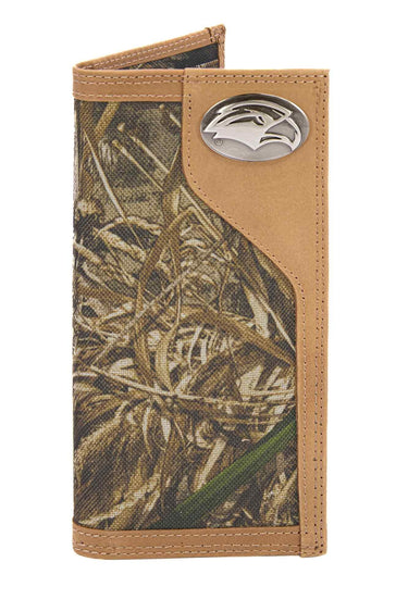 Southern Miss Eagles Realtree Wallets. Bifold Pass-case. Classic Trifold. Tall Secretary. Realtree Max-5 Pattern. Leather Nylon Combo.