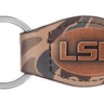 LSU Tigers Oval Camo Leather Key Fob. Split Ring and Durable Stitching. Perfect Collegiate Key Chain Gift. Old School Camo Key Chain.