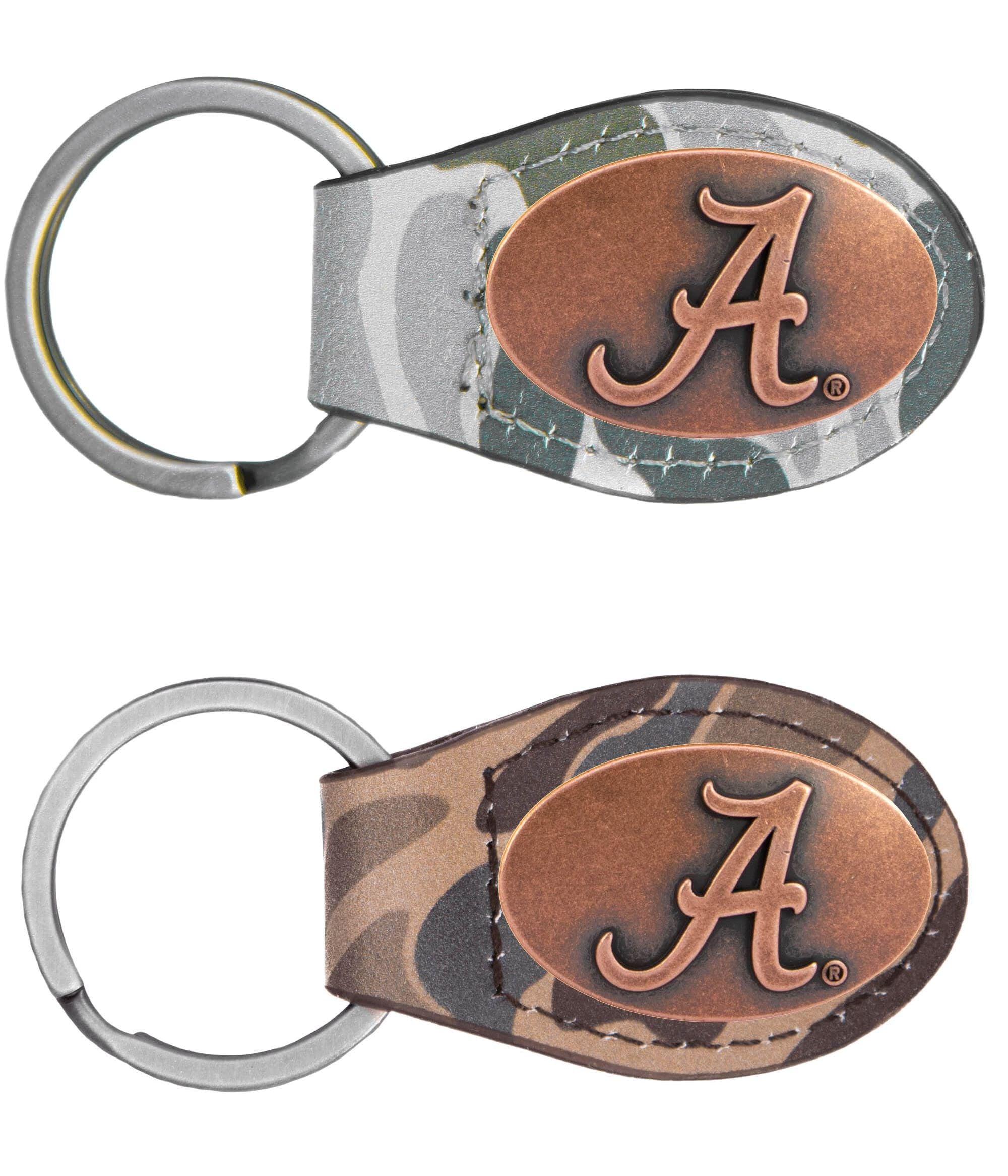 Alabama Crimson Tide Oval Camo Leather Key Fob. Split Ring and Durable Stitching. Collegiate Key Chain Gift. Old School Camo Key Chain.