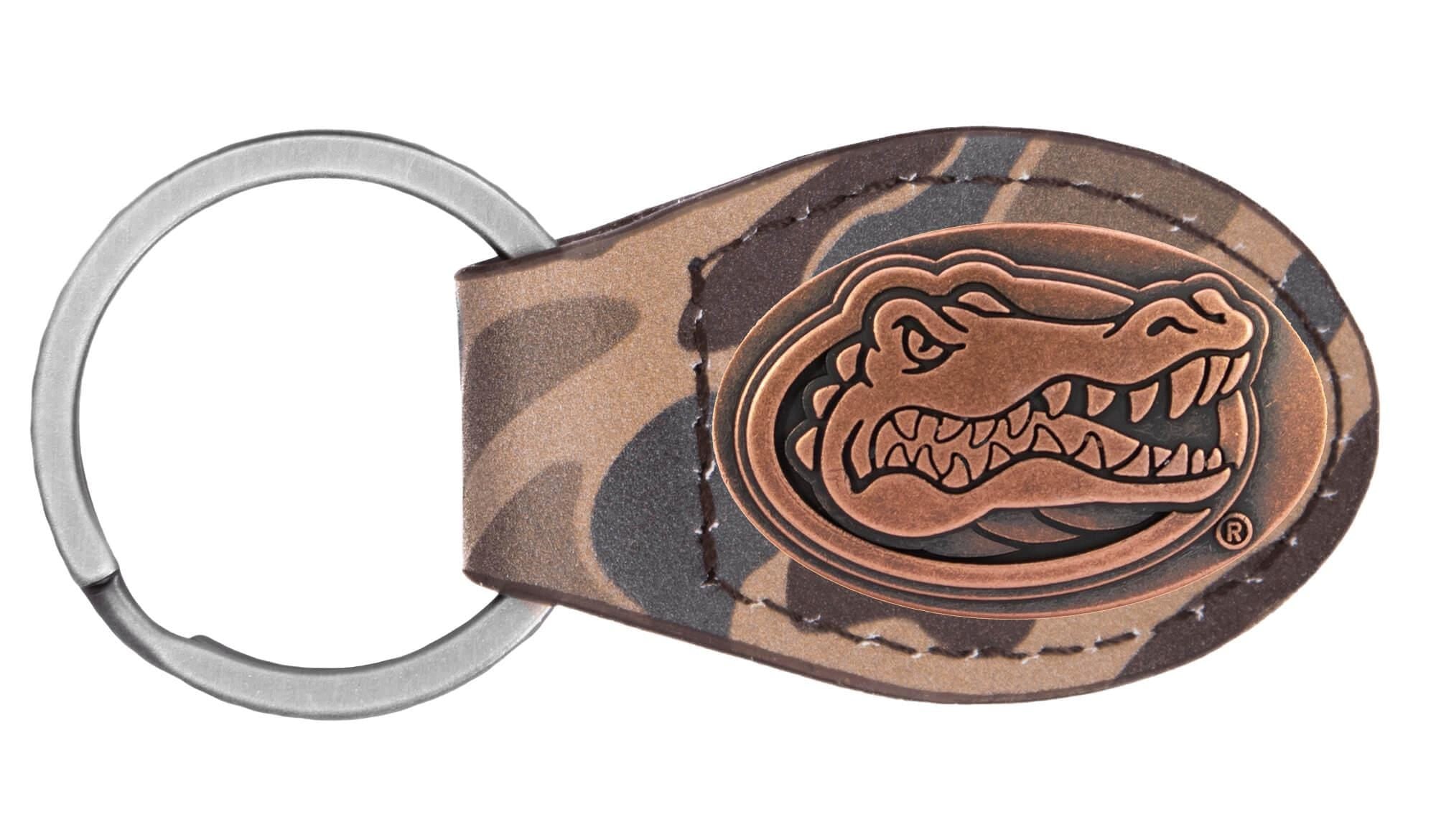 Florida Gators Oval Camo Leather Key Fob. Split Ring and Durable Stitching. Perfect Collegiate Key Chain Gift. Old School Camo Key Chain.