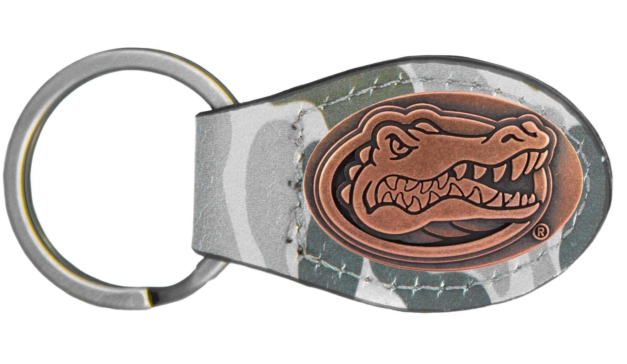 Florida Gators Oval Camo Leather Key Fob. Split Ring and Durable Stitching. Perfect Collegiate Key Chain Gift. Old School Camo Key Chain.