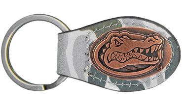 Florida Gators Oval Camo Leather Key Fob. Split Ring and Durable Stitching. Perfect Collegiate Key Chain Gift. Old School Camo Key Chain.