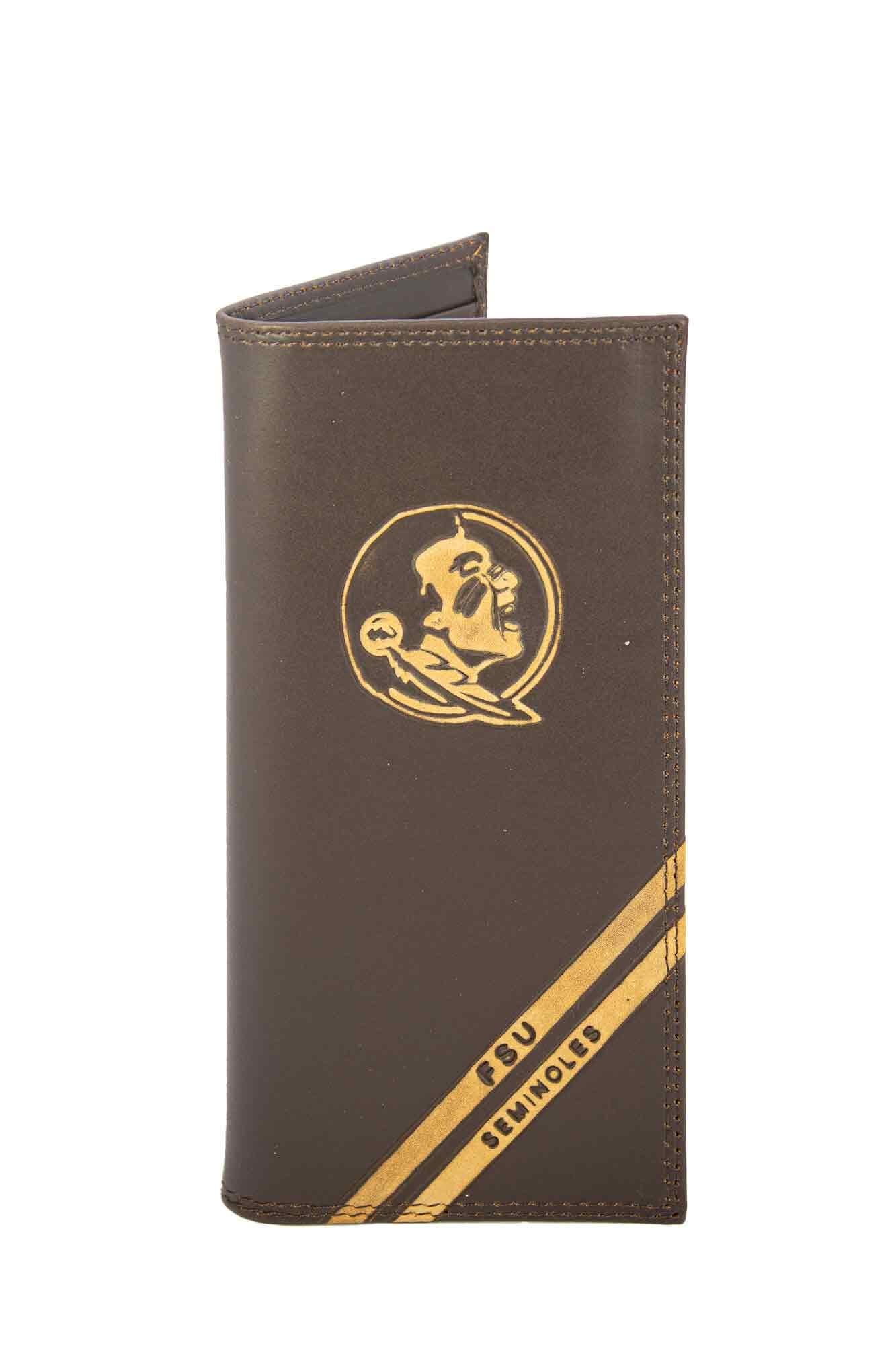 FSU Seminoles Men's Embossed Leather Wallet. FSU Trifold. FSU Secretary. Brown Collegiate Wallet. Seminoles Athletic Print.