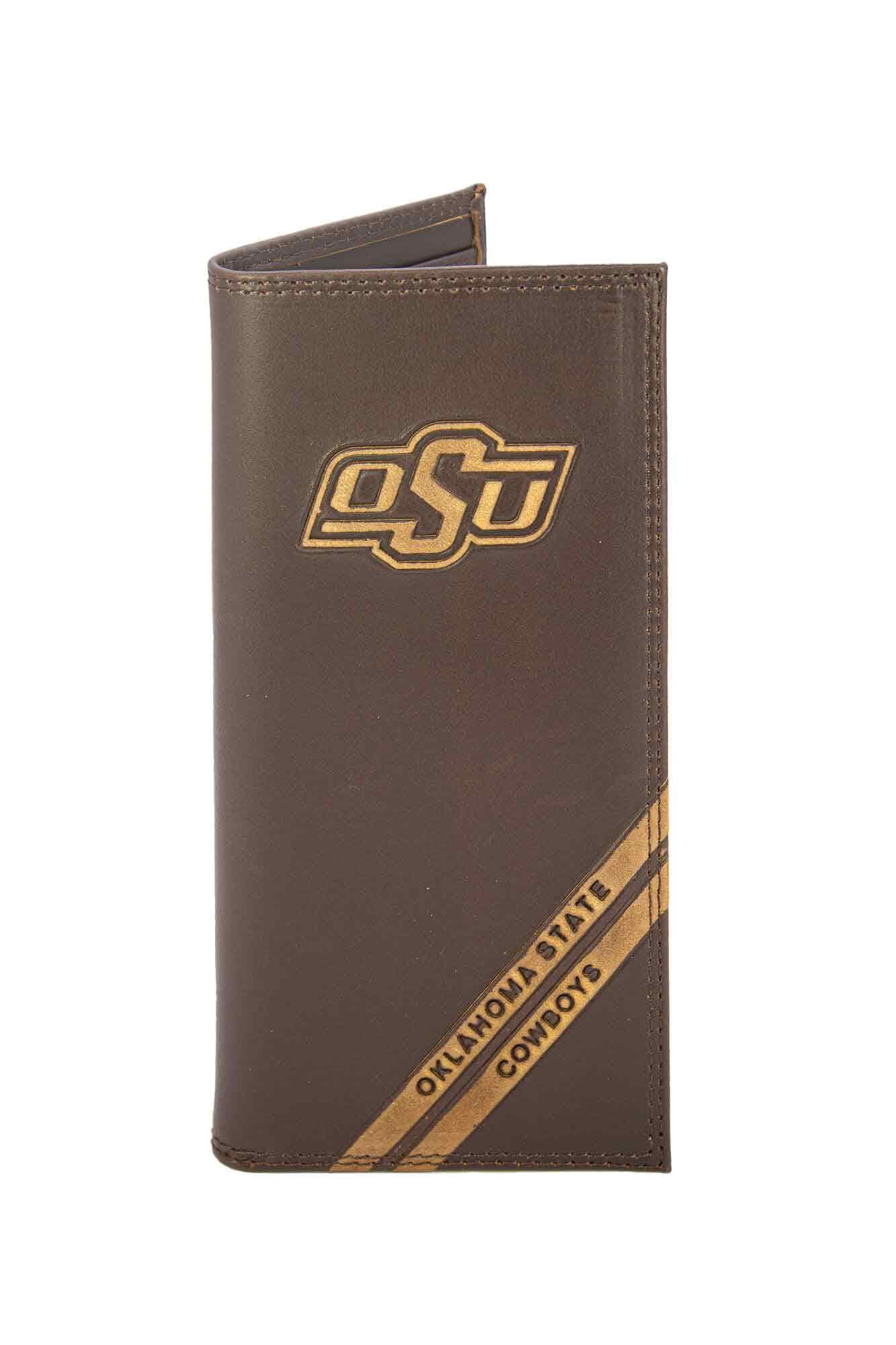 Oklahoma State Cowboys Men's Embossed Leather Wallet. OSU Trifold. OK State Secretary. Brown Collegiate Wallet. Cowboys Athletic Print.