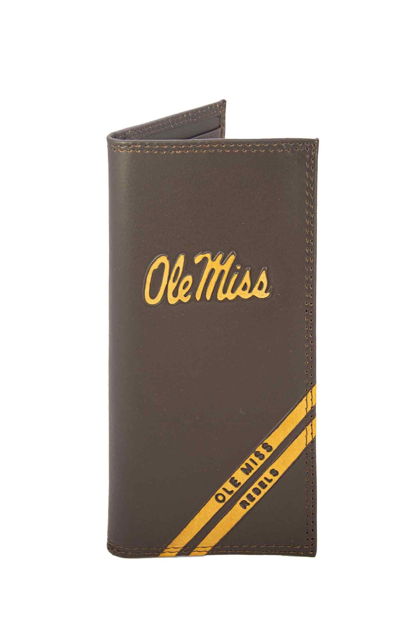 Ole Miss Rebels Men's Embossed Leather Wallet. Ole Miss Trifold. MISS Secretary. Brown Collegiate Wallet. Rebels Athletic Print.