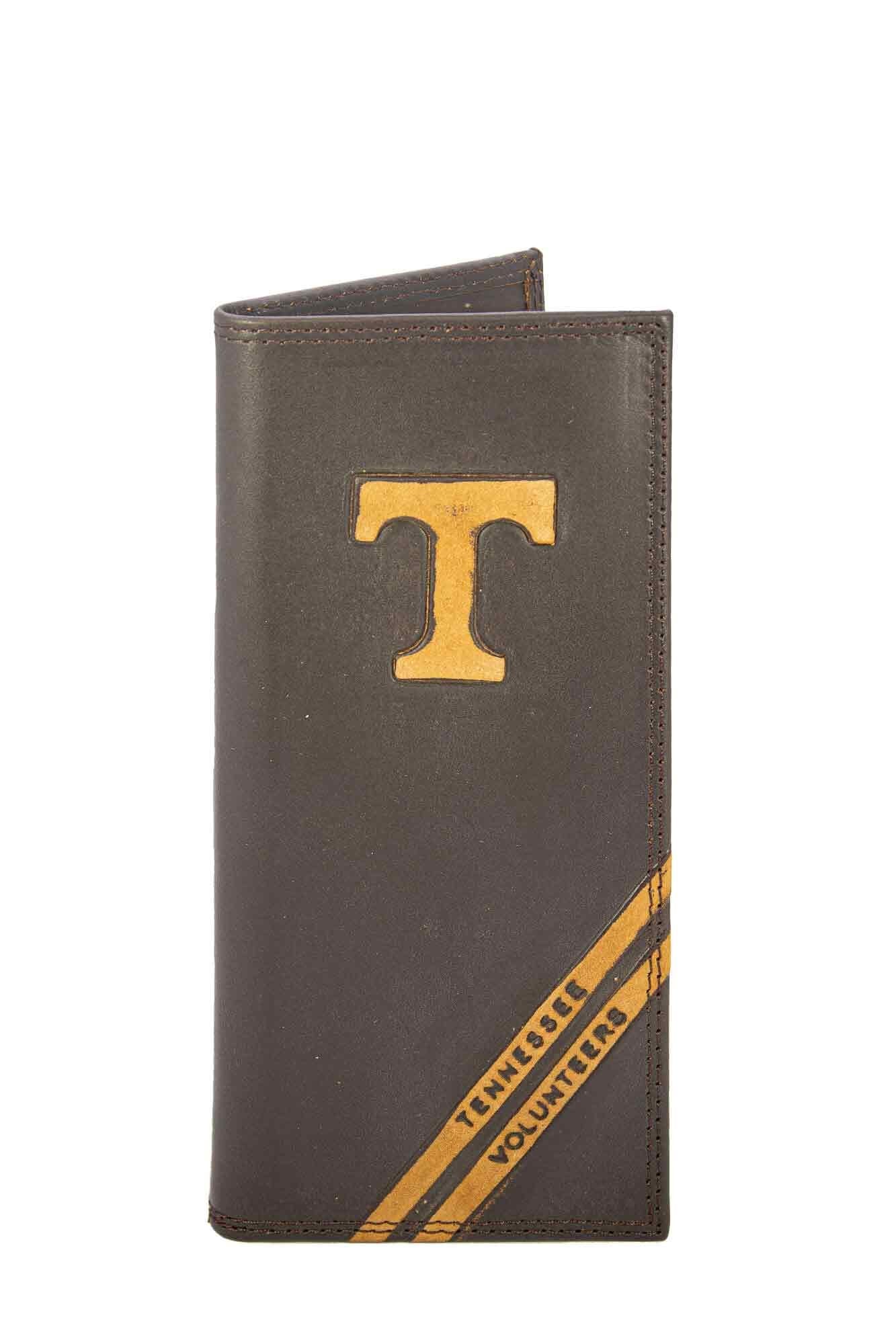 Tennessee Vols Men's Embossed Leather Wallet. Vols Trifold. Tennessee Secretary. Brown Collegiate Wallet. Vols Athletic Print.
