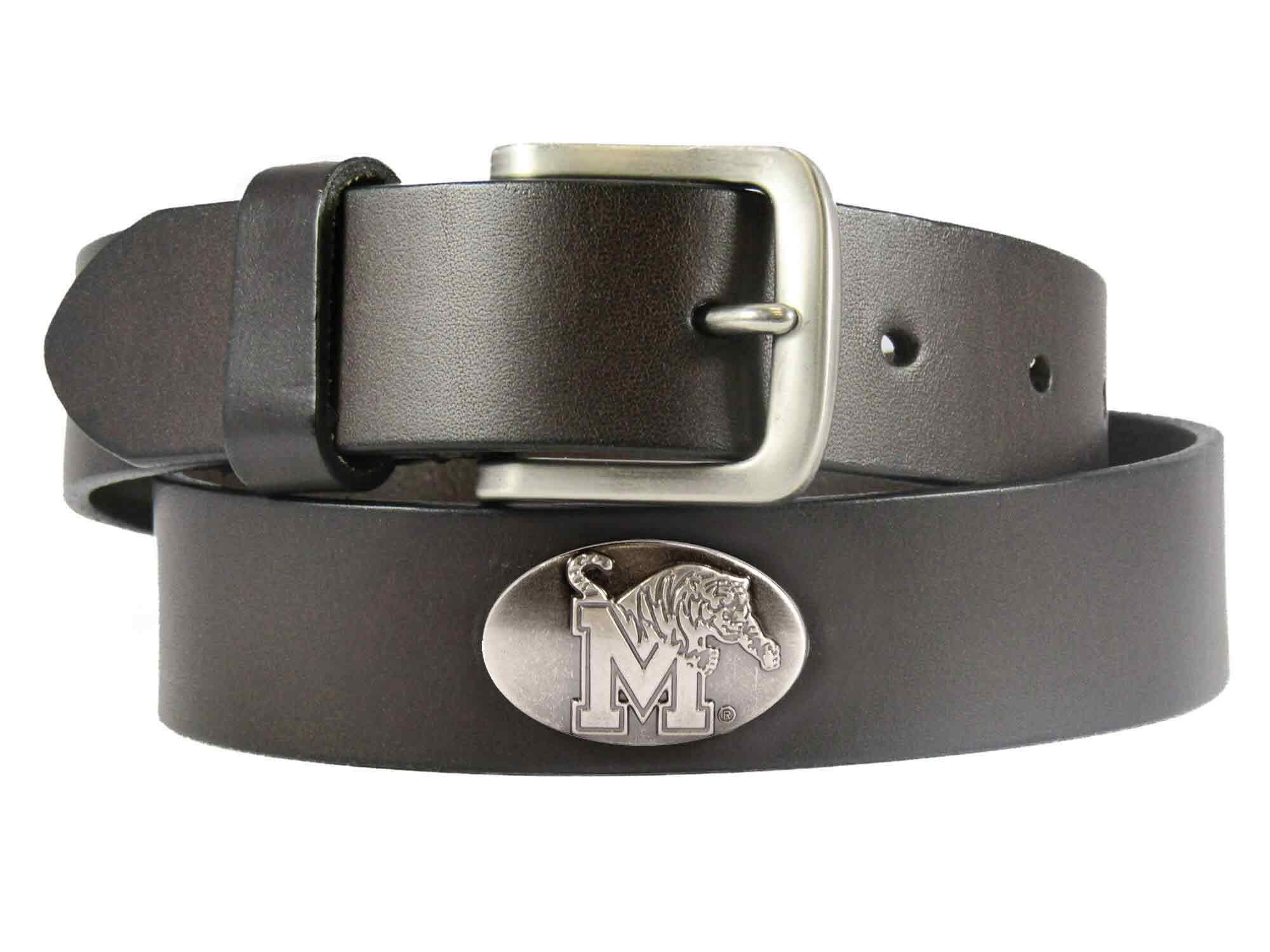Memphis Tigers Men's Collegiate Leather Belt - Casual Belt in Brown, Gray, Black Colors - Gameday College Belt - Memphis Gift Merch -