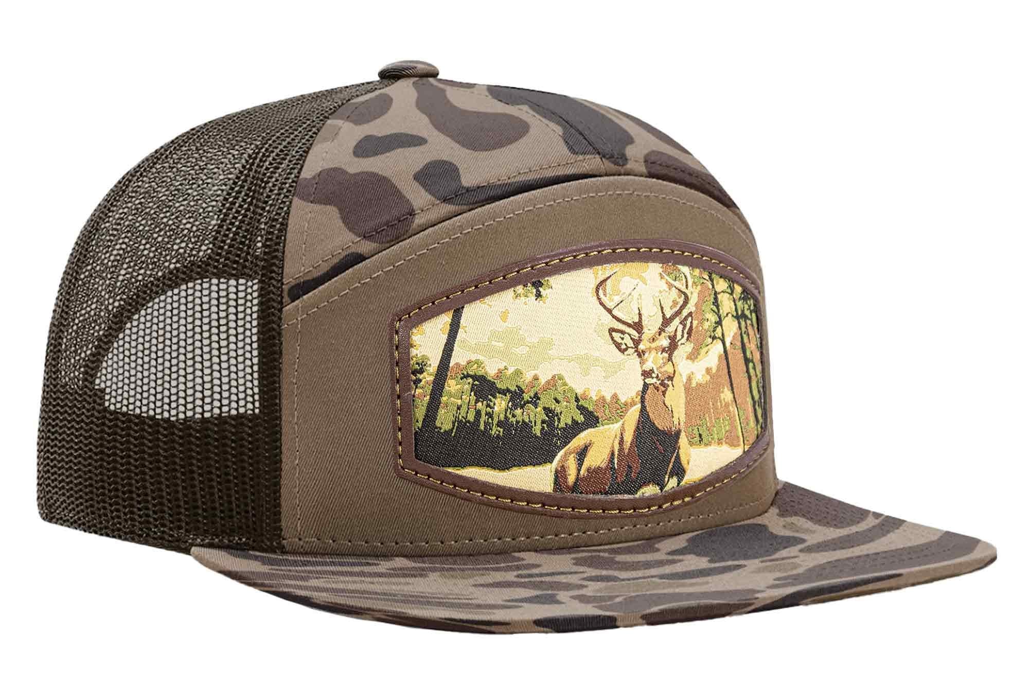 Buck Woven Patch Old School Camo Hat. 7-Panel Modern Flat Bill Cap. Richardson 168 Trucker Snapback Hat. Zep-Pro Trucker Hat. Whitetail Deer