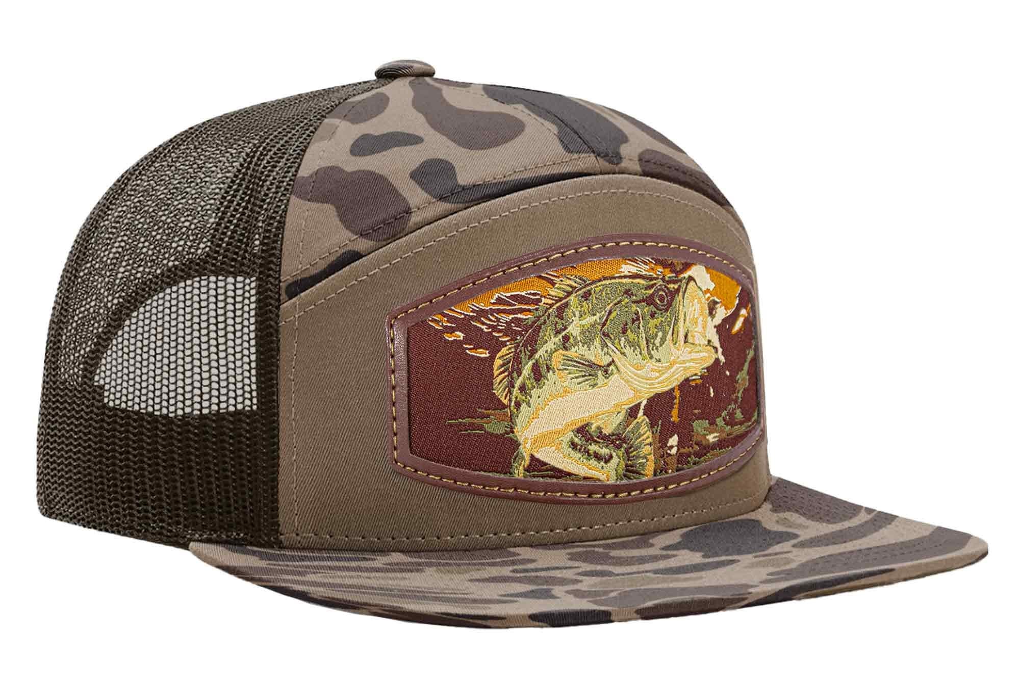 Bass Woven Patch Old School Camo Hat. 7-Panel Modern Flat Bill Cap. Richardson 168 Trucker Snapback. Zep-Pro Trucker Hat. Largemouth Bass