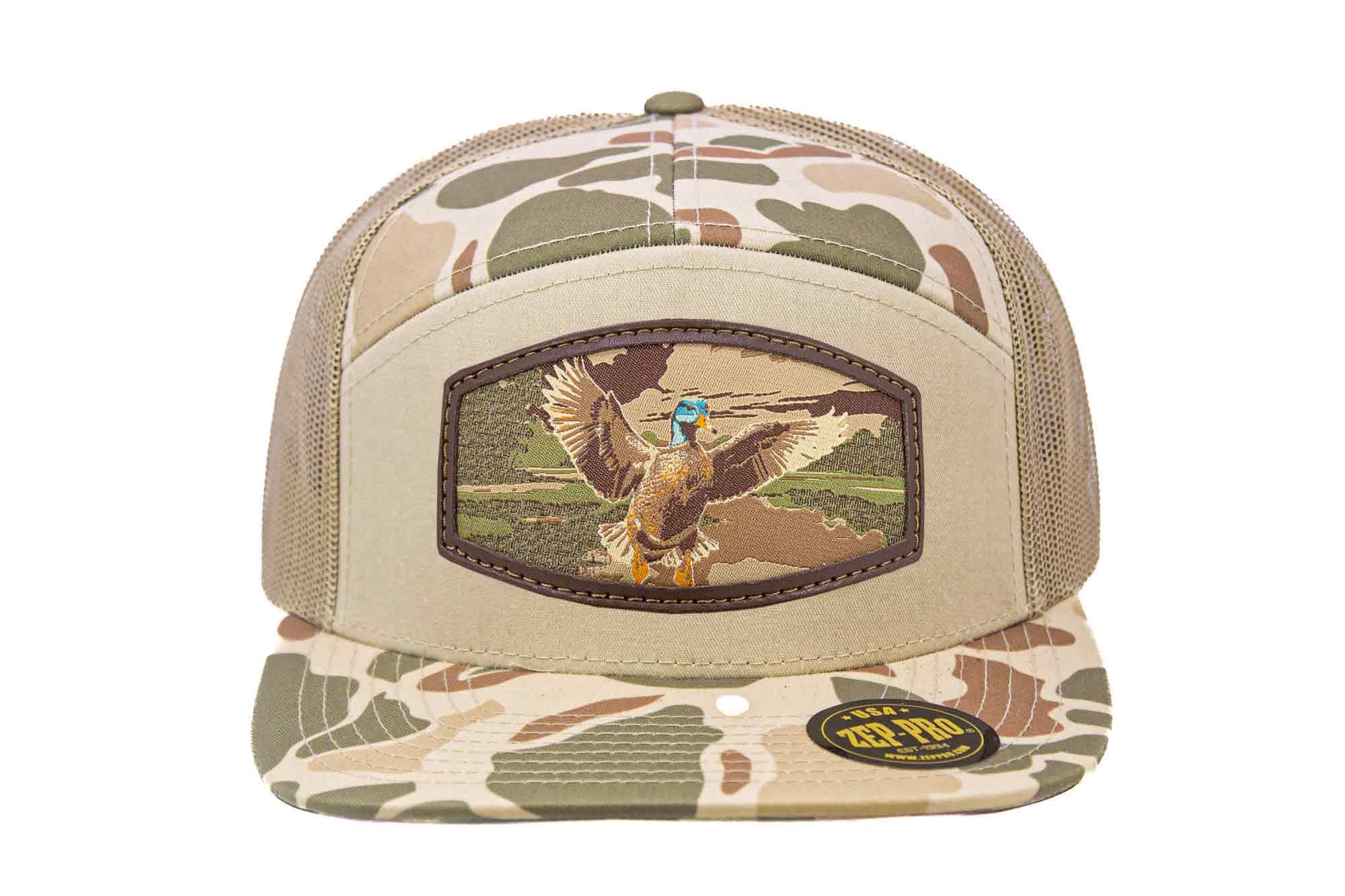 Mallard Woven Patch Old School Camo Hat. 7-Panel Modern Flat Bill Cap. Richardson 168 Trucker Snapback Hat. Zep-Pro Trucker Hat. Duck Cap