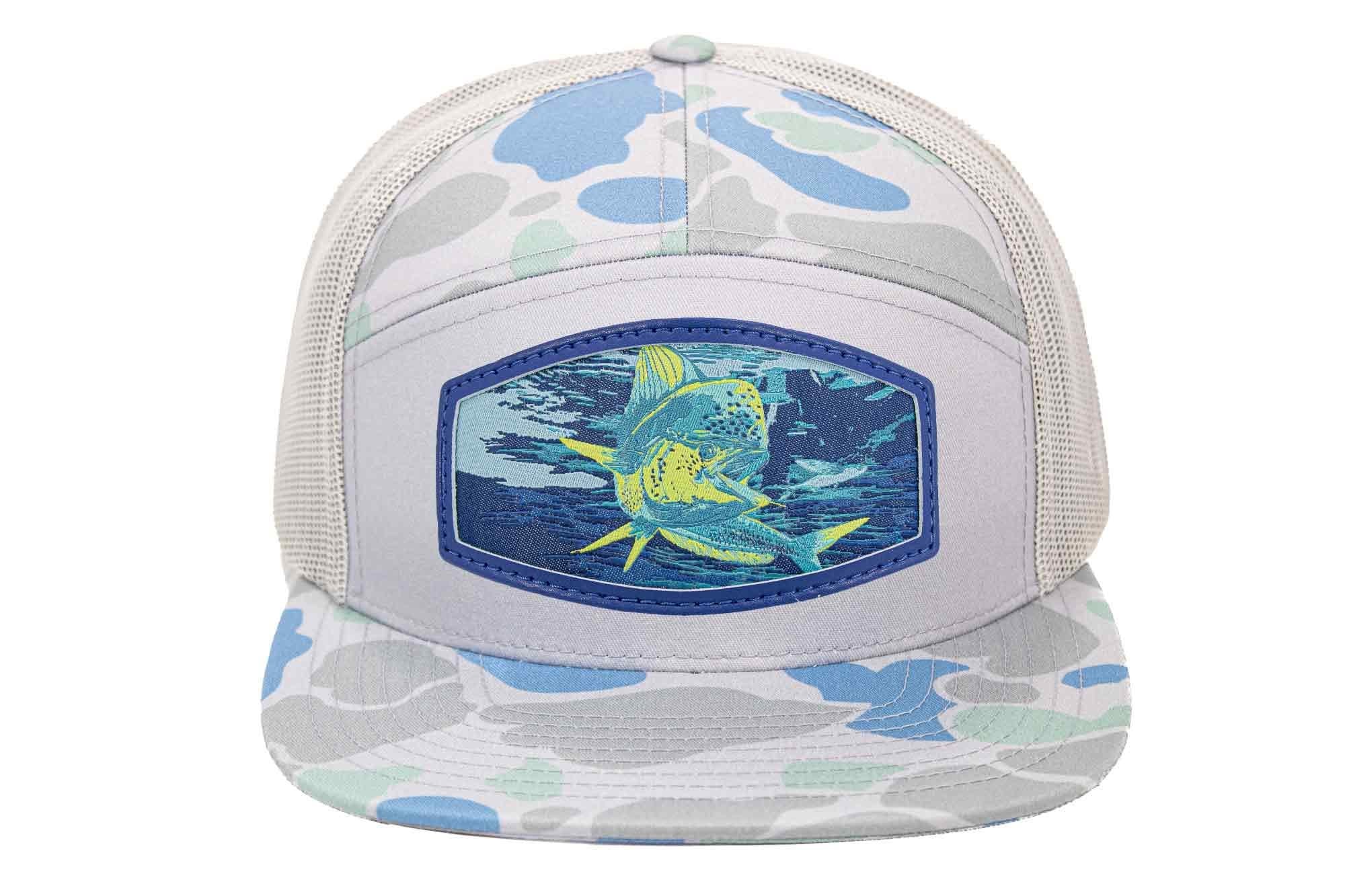 Mahi-mahi Woven Patch Old School Camo Hat. 7-Panel Modern Flat Bill Cap. Richardson 168 Trucker Snapback Hat. Zep-Pro Trucker Hat. Dolphin