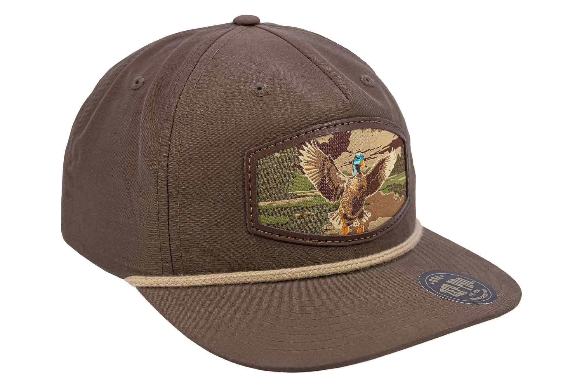 Mallard Woven Patch Rope Hat. 5-Panel Modern Flat Bill Cap. Richardson Golf Snapback Cap. Zep-Pro Trucker Hat. Flying Duck. Hunting Merch