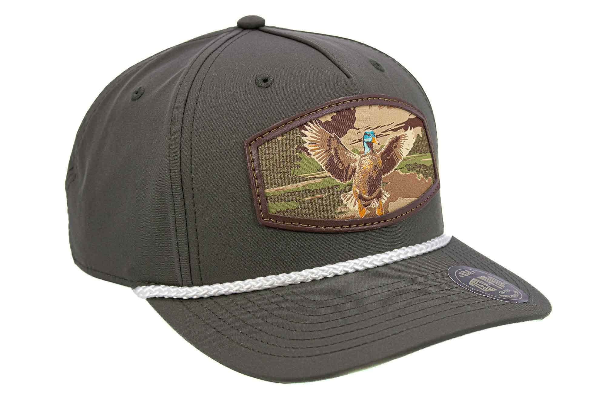 Mallard Woven Patch Rope Hat. 5-Panel Modern Flat Bill Cap. Richardson Golf Snapback Cap. Zep-Pro Trucker Hat. Flying Duck. Hunting Merch