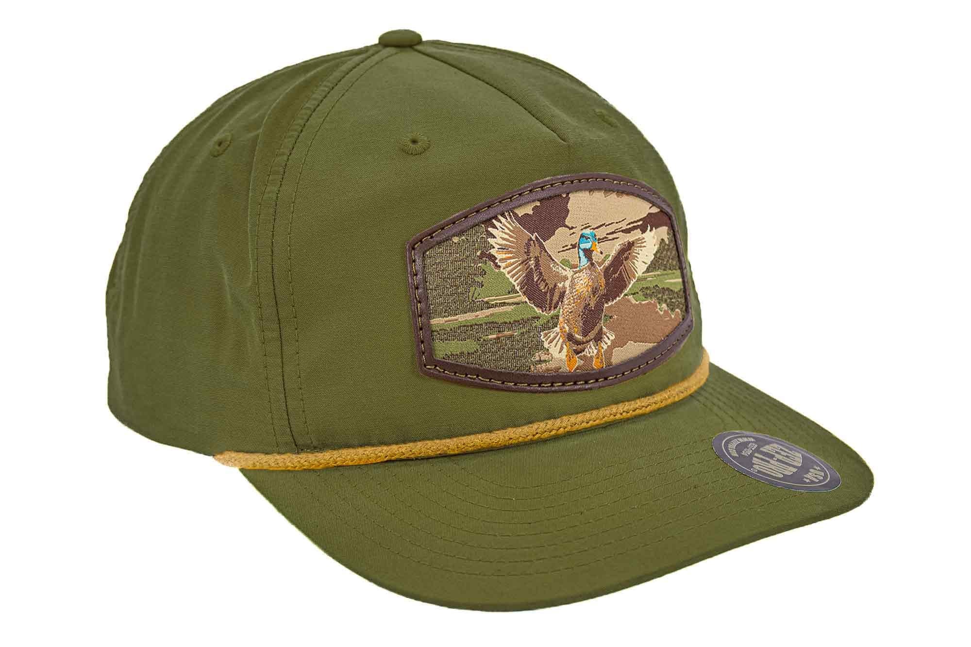 Mallard Woven Patch Rope Hat. 5-Panel Modern Flat Bill Cap. Richardson Golf Snapback Cap. Zep-Pro Trucker Hat. Flying Duck. Hunting Merch