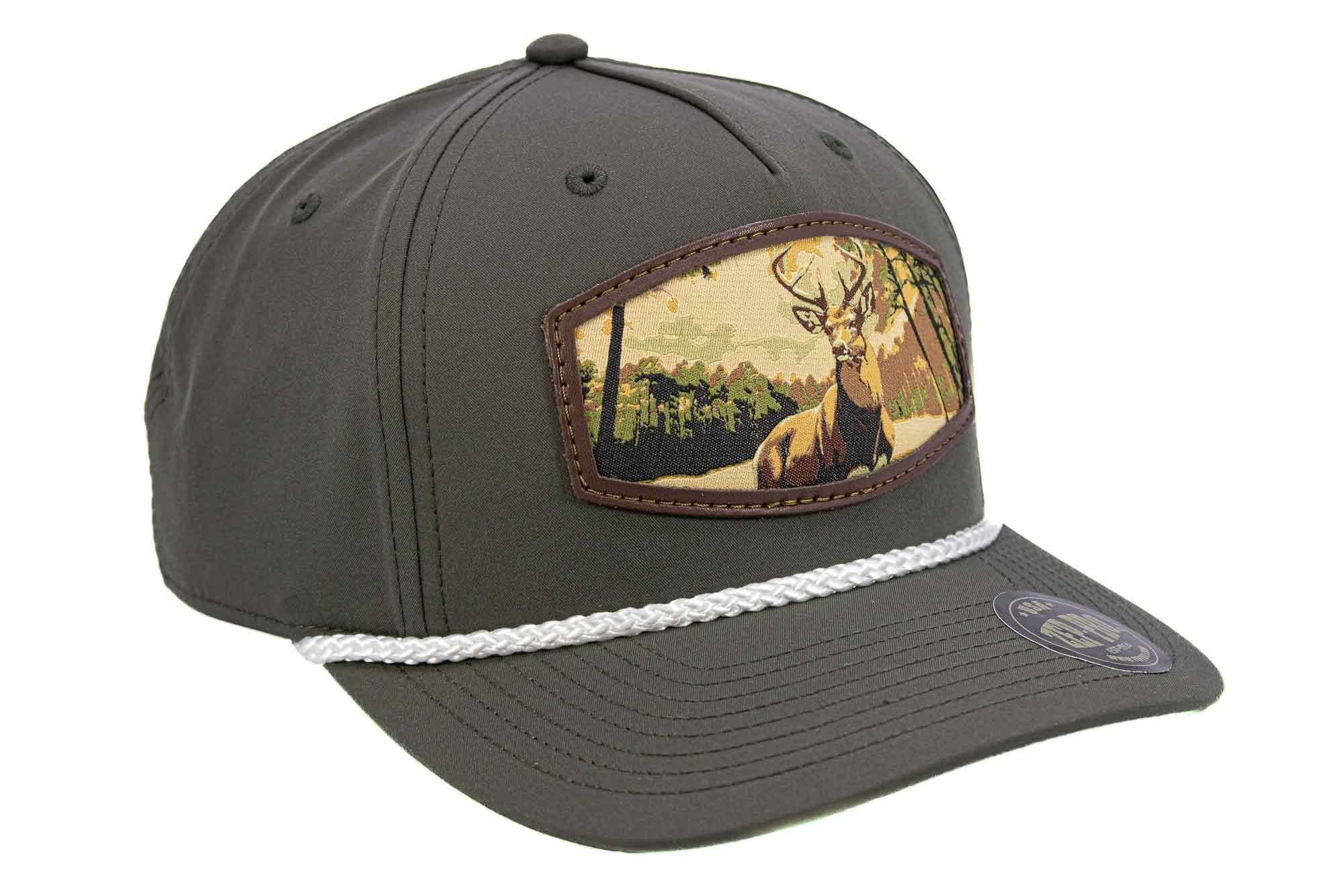 Buck Woven Patch Rope Hat. 5-Panel Modern Flat Bill Cap. Richardson Golf Snapback Cap. Zep-Pro Trucker Hat. Whitetail Deer. Hunting Merch