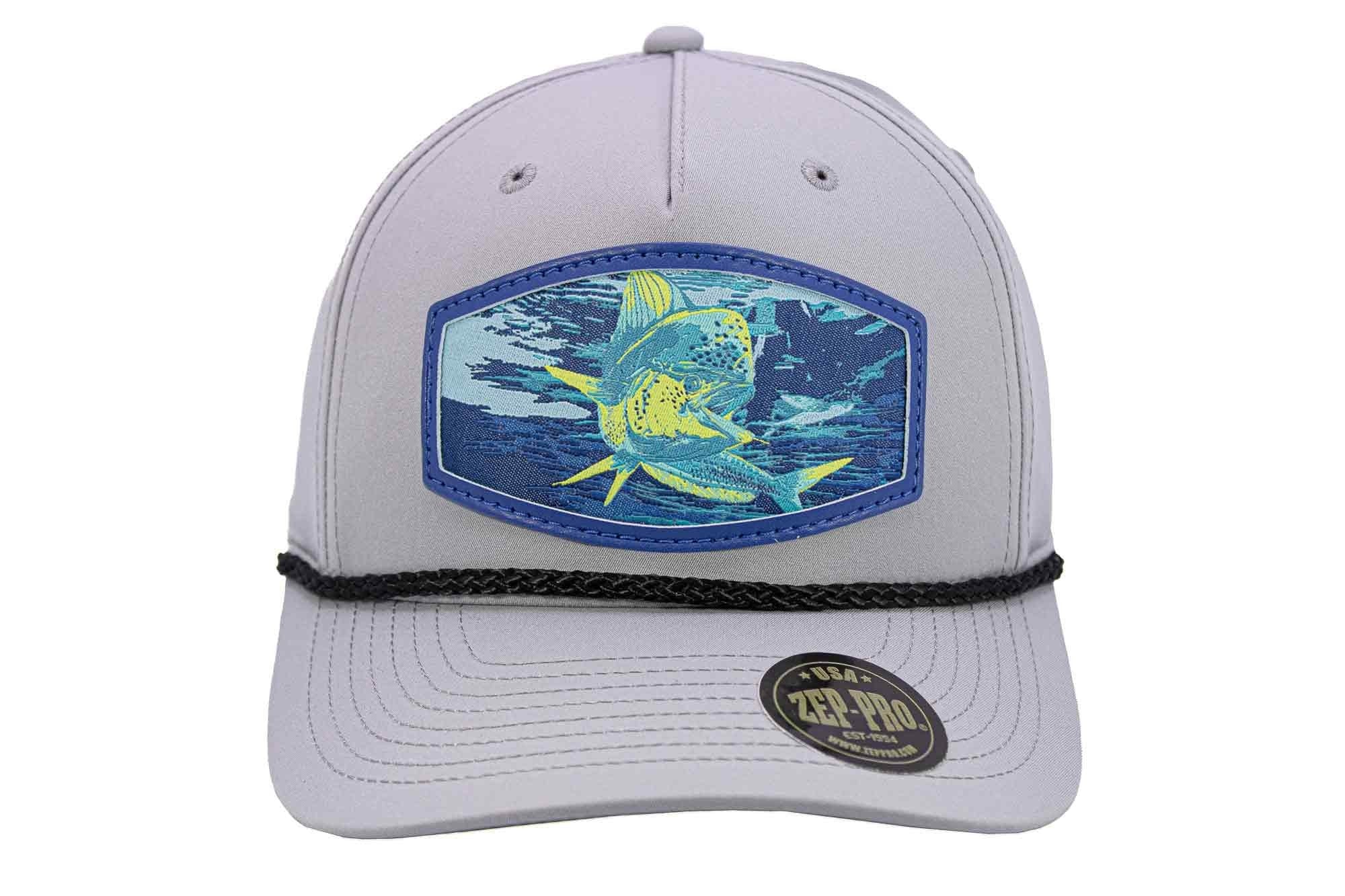 Mahi-mahi Woven Patch Rope Hat. 5-Panel Modern Flat Bill Cap. Richardson Golf Snapback Cap. Zep-Pro Trucker Hat. Dolphin Cap. Fishing Merch