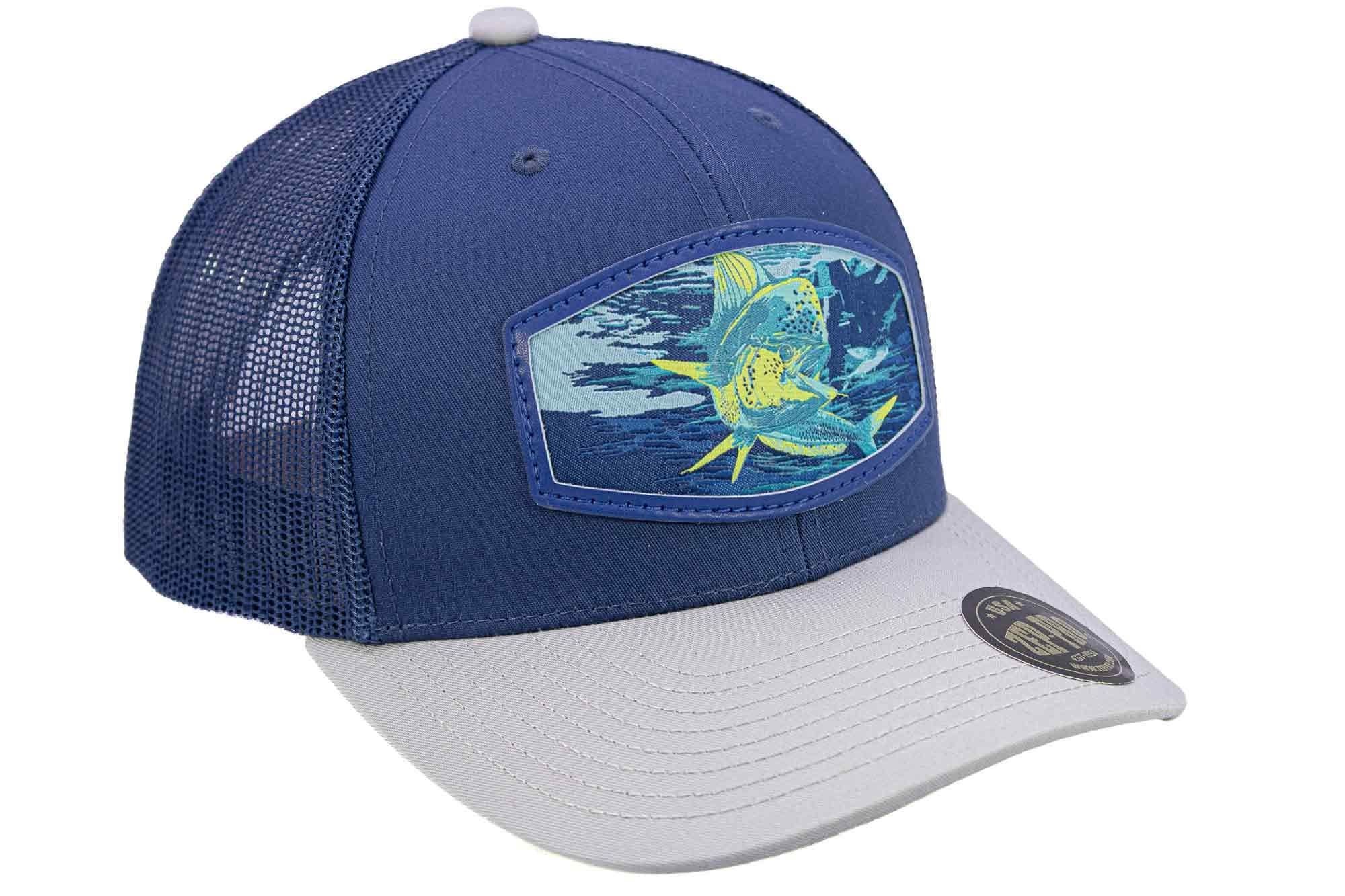 Mahi-mahi Woven Patch Rope Hat. 5-Panel Modern Flat Bill Cap. Richardson Golf Snapback Cap. Zep-Pro Trucker Hat. Dolphin Cap. Fishing Merch
