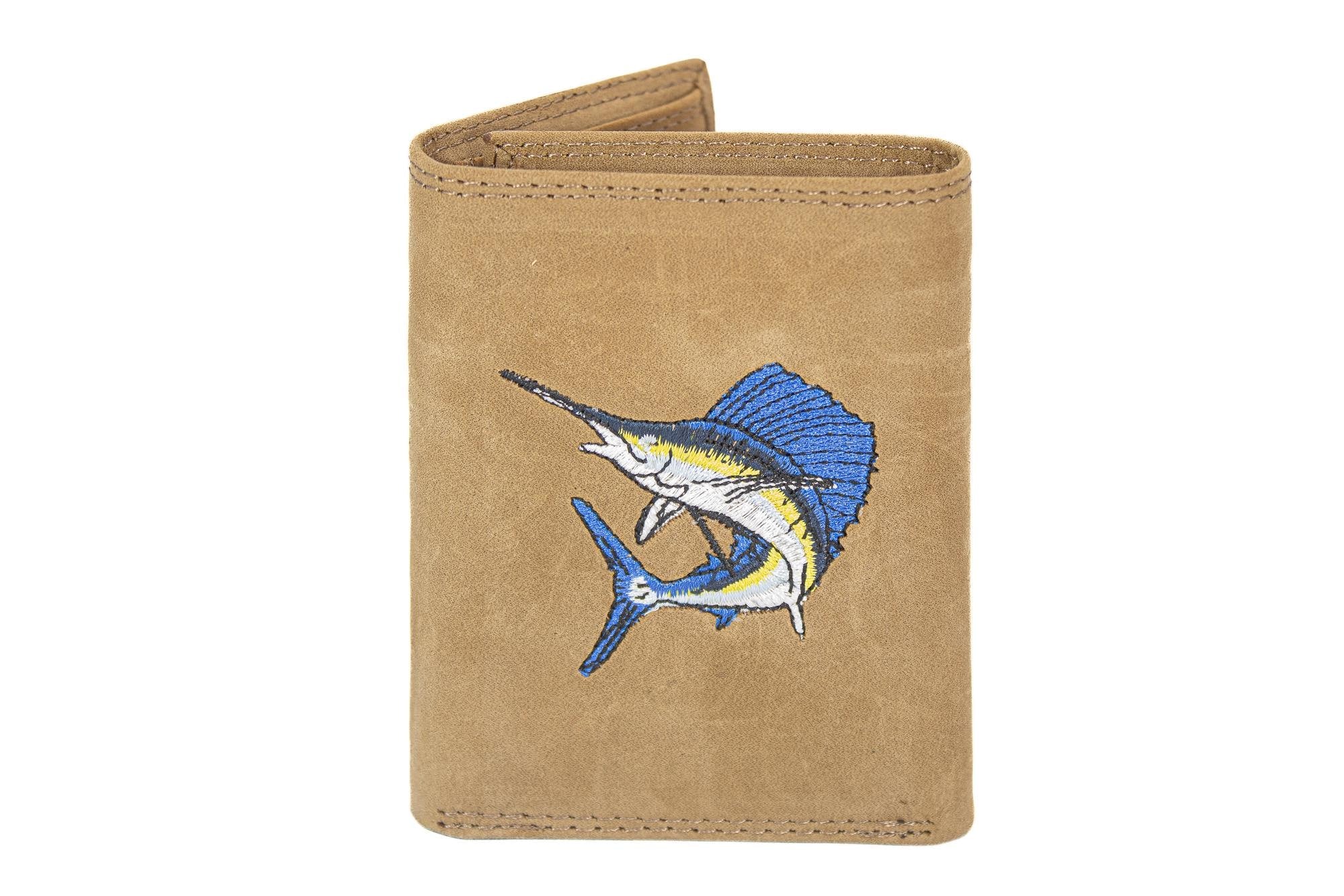 Sailfish Men's Embroidered Leather Wallet. Bifold Passcase. Trifold Wallet. Embroidered Sailfish Wallet. Fishing and Boating Gift.