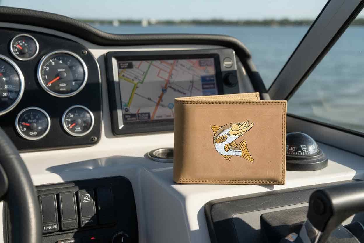 Snook Men's Embroidered Leather Wallet. Bifold Passcase. Trifold Wallet. Embroidered Snook Wallet. Fishing and Boating Gift.