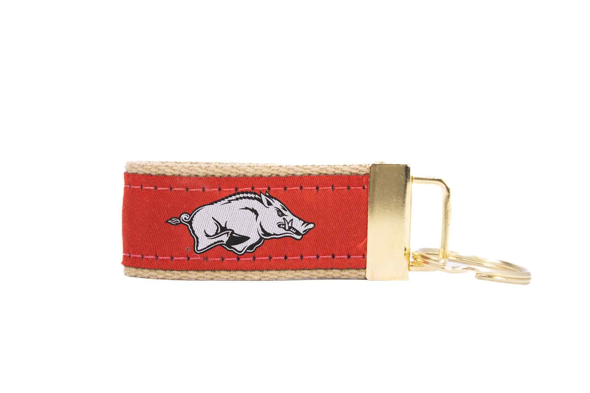 Arkansas Razorbacks Collegiate Woven Ribbon Key Chain. Arkansas Key Fob. Razorbacks Gift. Crimson Tide Key Ring. Brass Clasp and O-Ring.