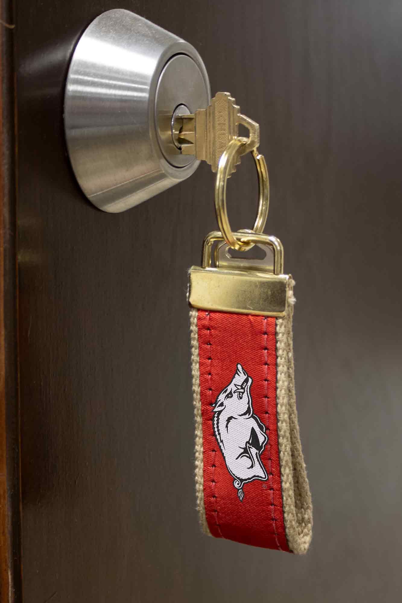 Arkansas Razorbacks Collegiate Woven Ribbon Key Chain. Arkansas Key Fob. Razorbacks Gift. Crimson Tide Key Ring. Brass Clasp and O-Ring.