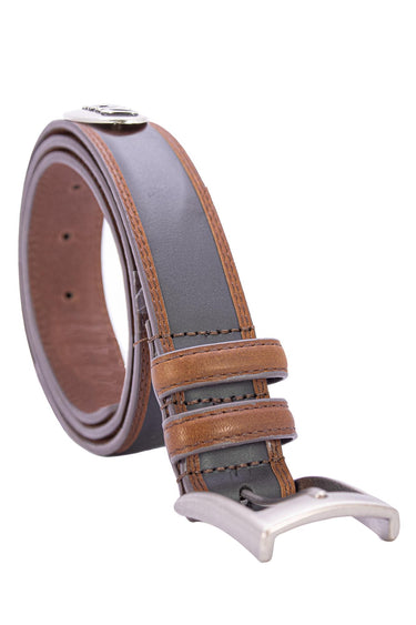 LSU Tigers Men's Collegiate Two Tone Leather Belt. Black With Brown Trim Full Grain Finish. Metal Emblem Conchos. LSU Gifts