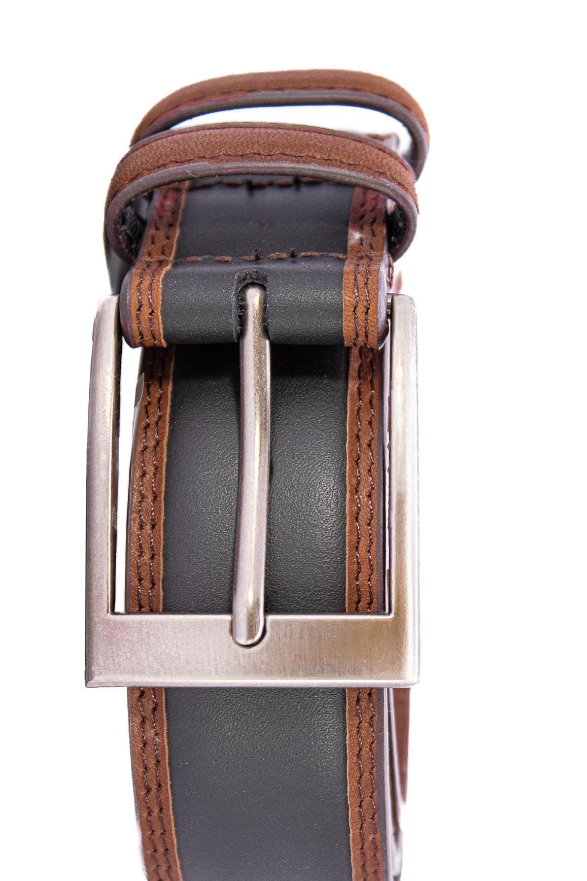 FSU Seminoles Men's Collegiate Two Tone Leather Belt. Black With Brown Trim Full Grain Finish. Metal Emblem Conchos. Nole Gifts