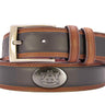 Auburn Tigers Men's Collegiate Two Tone Leather Belt. Black With Brown Trim Full Grain Finish. Metal Emblem Conchos. Auburn Gifts