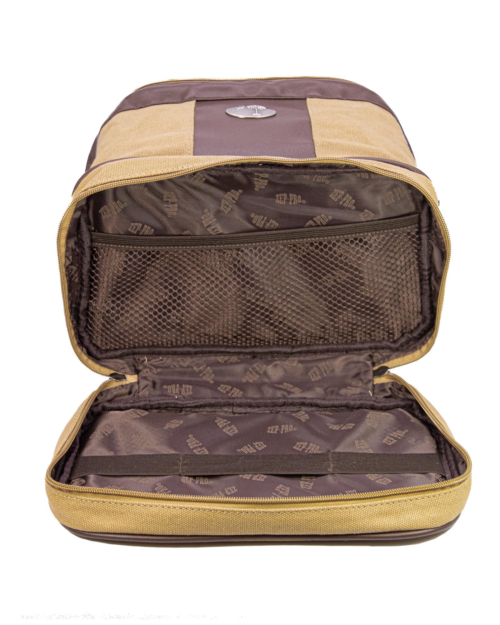 Clemson Tigers Men's Canvas Toiletry Bag. Durable Water Resistant Bag. Spacious Travel Design. Waxed Canvas Khaki Body. Clemson Gifts