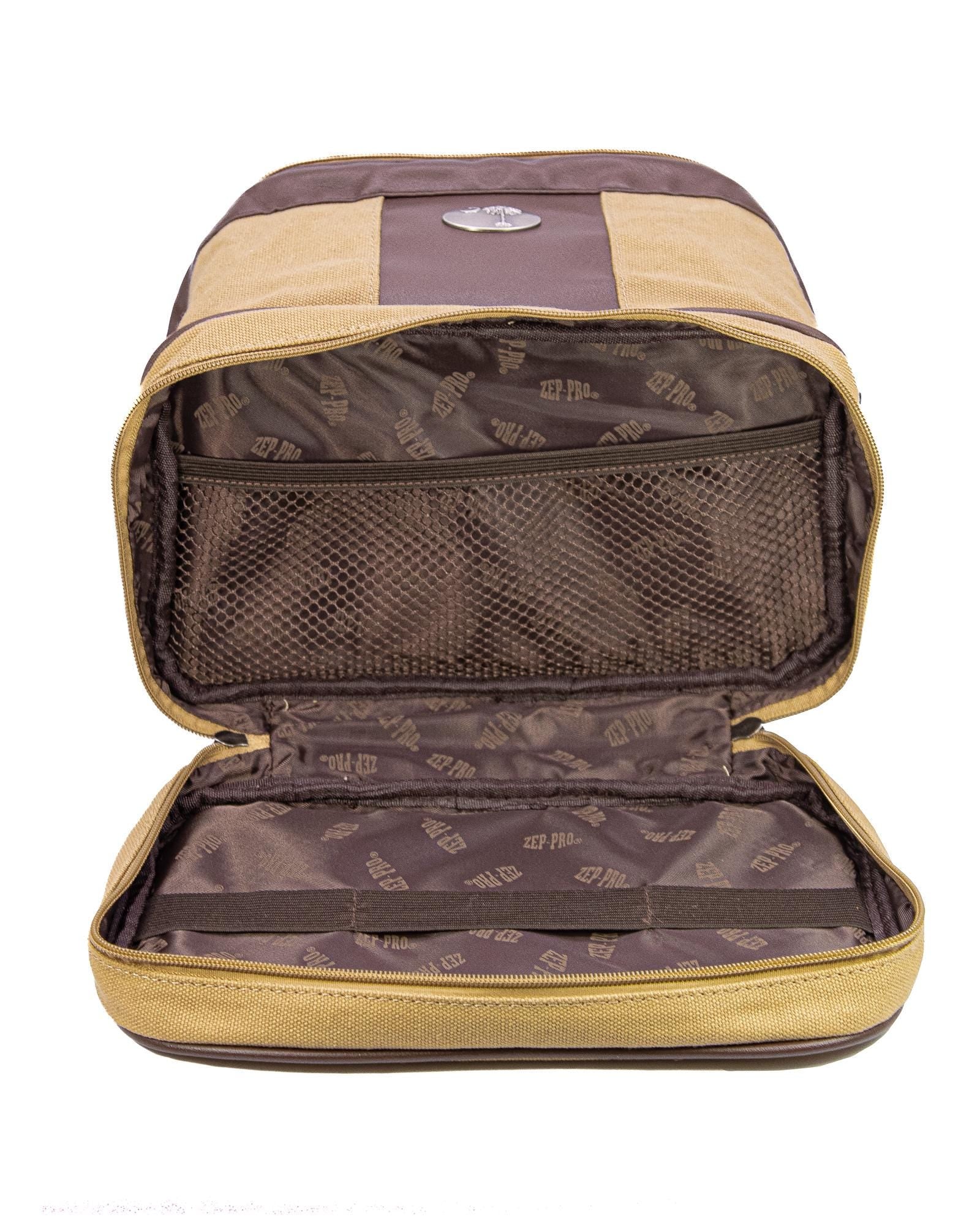 Alabama Crimson Tide Men's Canvas Toiletry Bag. Durable Water Resistant Bag. Spacious Travel Design. Waxed Canvas Khaki Body. Bama Gifts