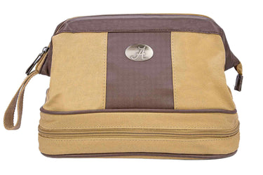 Alabama Crimson Tide Men's Canvas Toiletry Bag. Durable Water Resistant Bag. Spacious Travel Design. Waxed Canvas Khaki Body. Bama Gifts