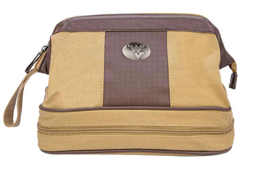 West Virginia Mountaineers Men's Canvas Toiletry Bag. Durable Water Resistant Bag. Spacious Travel Design. Waxed Canvas Khaki Body. WVU Gift