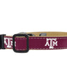 Texas A&M Aggies Collegiate Woven Ribbon Dog Collar. Pet Lead. Adjustable Nylon Webbing. Snap Buckle and D-ring. Swivel Bolt Snap.